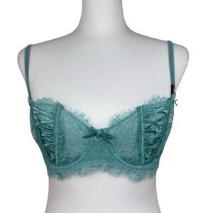 Victoria's Secret Dream Angels Wicked Seaglass Green Lace Push Up Bra 32D